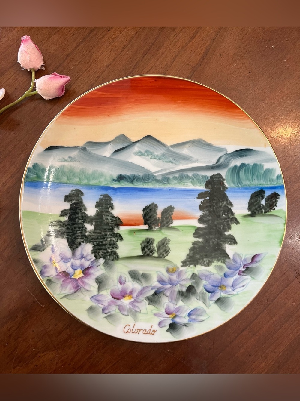 VTG Norcrest Japan Colorado Souvenir Plate S-473 Hand Painted MCM Plate